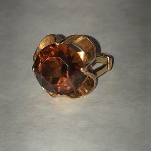 Vintage Smoky Quartz Cocktail Ring 10kt gold filled Buttercup Set Statement Ring